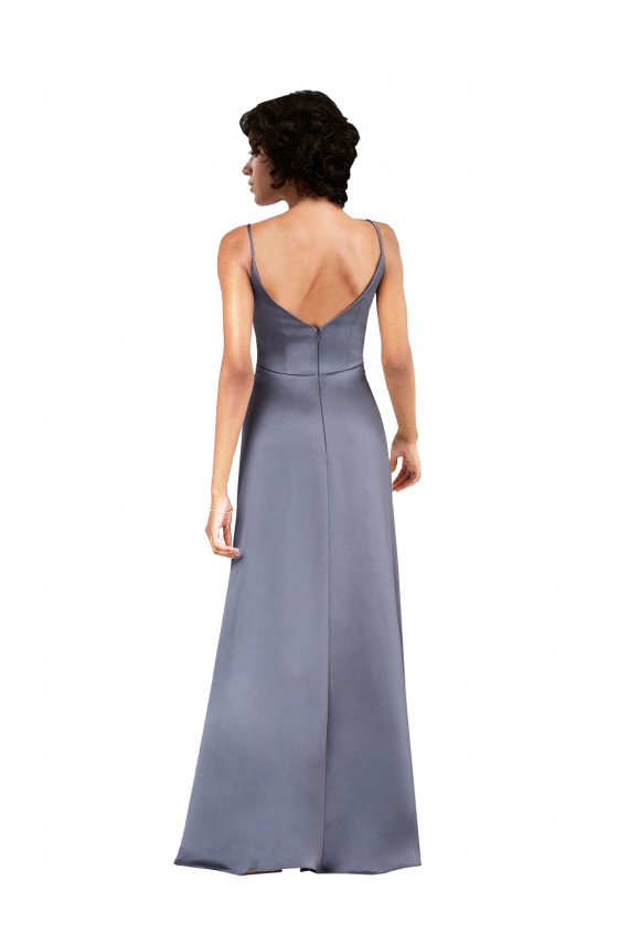 Full Length V-Neckline Formal Silky Satin Bridesmaid Dress / Prom Dress with Spaghetti Straps Brisbane