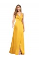 Halter A-Line Formal Silky Satin Bridesmaid Dress / Prom Dress with V-Neckline and Slit Brisbane
