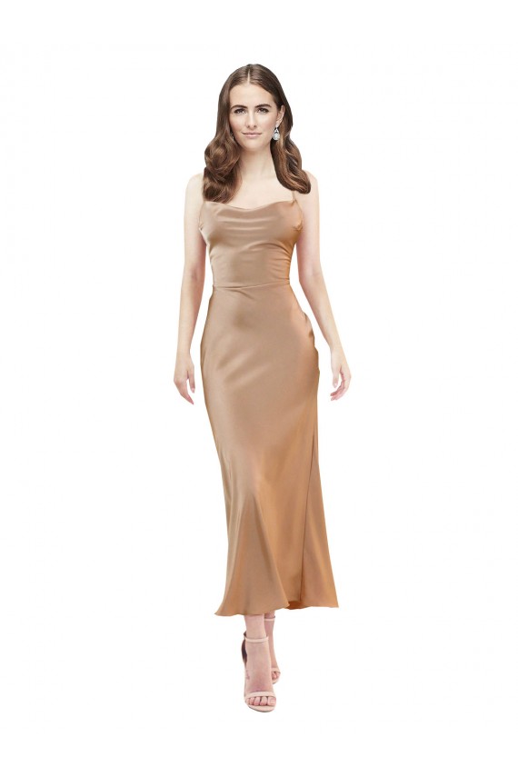 Cowl Neck Formal Silky Satin Midi Length Bridesmaid Dress / Cocktail Prom Dress Low Back Brisbane