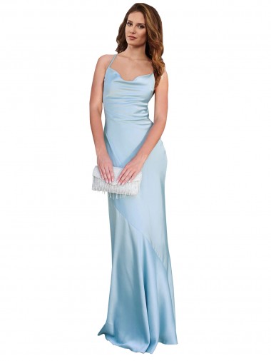Open Back with Ties Cowl Neck Sheath Formal Silky Satin Long Bridessmaid Dress Brisbane