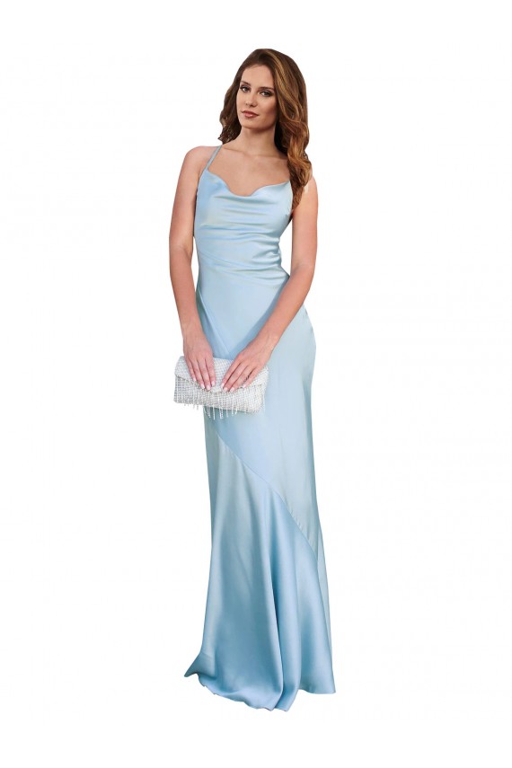 Open Back with Ties Cowl Neck Sheath Formal Silky Satin Long Bridessmaid Dress Brisbane