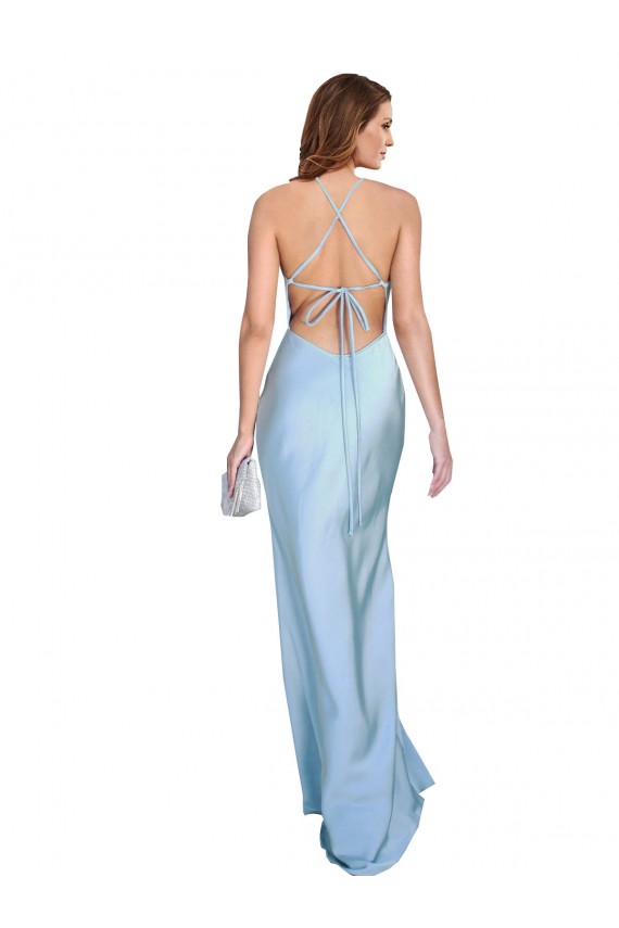 Open Back with Ties Cowl Neck Sheath Formal Silky Satin Long Bridessmaid Dress Brisbane