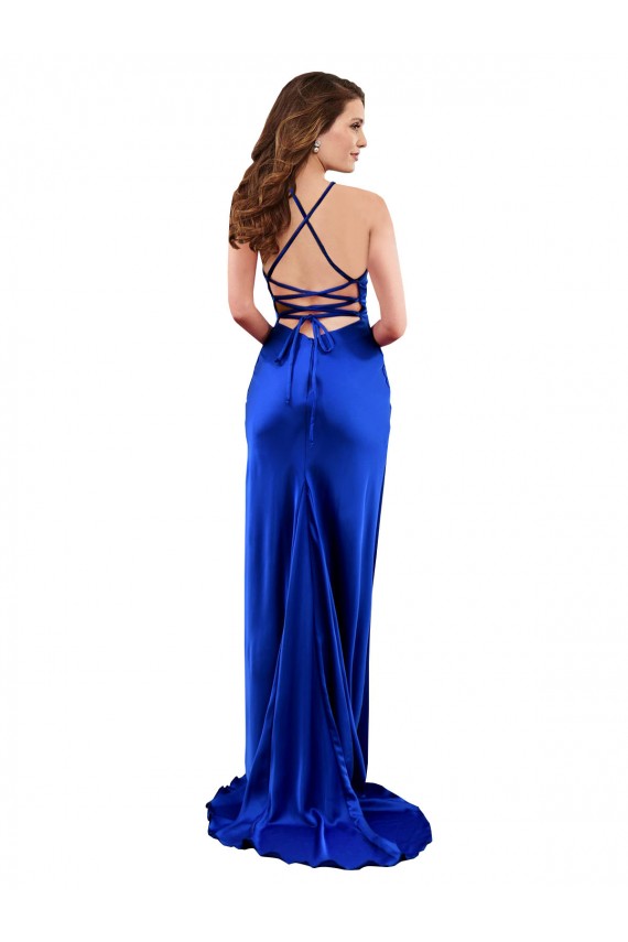 Open Back Cowl Neck Long Formal Silky Satin Bridesmaid Dress / Prom Dress Brisbane