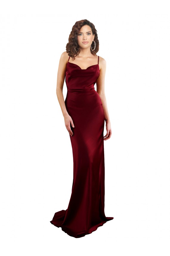 Cowl Neck Long Criss Cross Open Back Formal Silky Satin Bridesmaid Dress / Prom Dress Brisbane