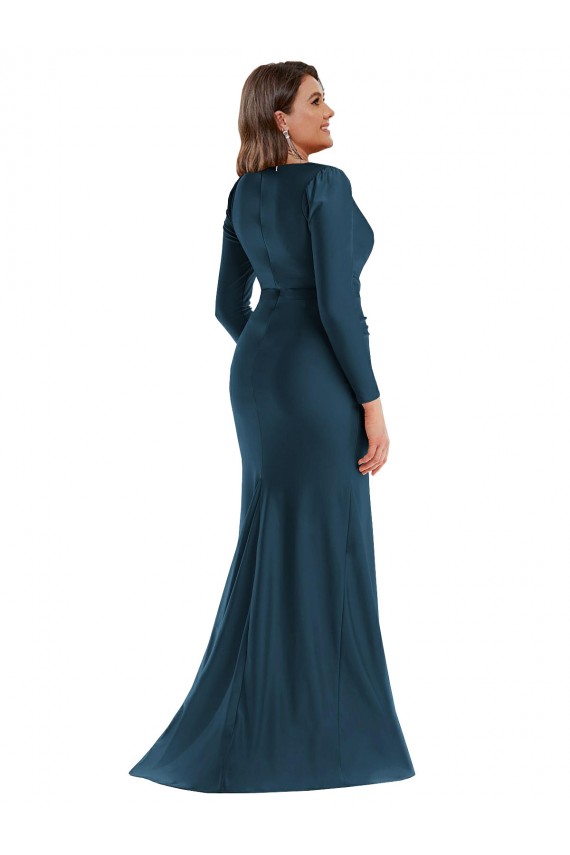 Long Sleeves Draped Wrap Formal Silky Satin Mermaid Bridesmaid Dress / Prom Dress with Front Slit Brisbane