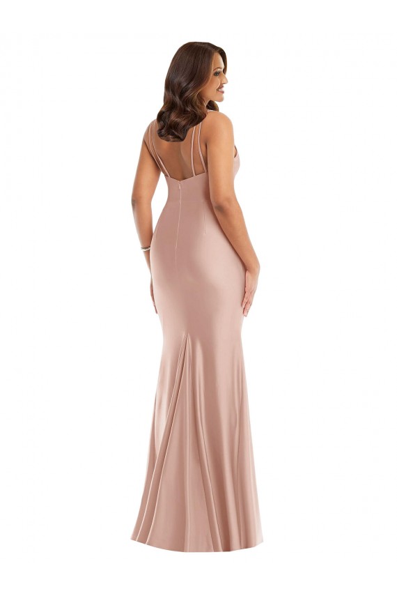 Deep V-Neck Formal Silky Satin Mermaid Bridesmaid Dress / Prom Dress with Side Slit Brisbane