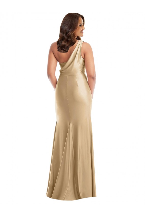 One Shoulder Asymmetrical Cowl Back Formal Silky Satin Mermaid Bridesmaid Dress / Prom Dress Brisbane