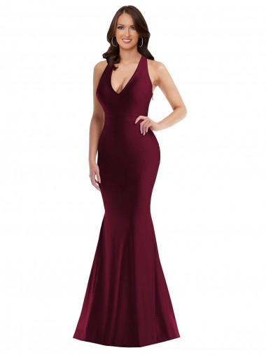 Plunge Neckline Cutout Low Back Formal Silky Satin Mermaid Bridesmaid Dress / Prom Dress Brisbane