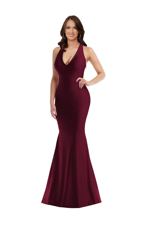 Plunge Neckline Cutout Low Back Formal Silky Satin Mermaid Bridesmaid Dress / Prom Dress Brisbane