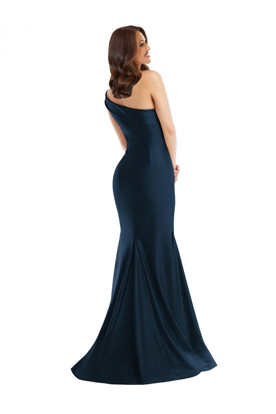 Bias-Cuff One Shoulder Formal Silky Satin Mermaid Bridesmaid Dress / Prom Dress with Side Slit Brisbane
