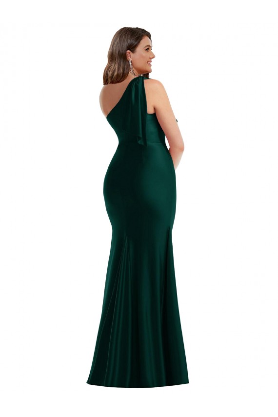 Cascading Bow One Shoulder Formal Silky Satin Mermaid Bridesmaid Dress / Prom Dress with Front Slit Brisbane