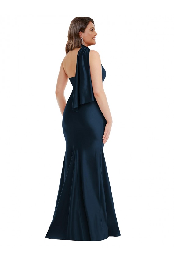 Scarf Neck One Shoulder Formal Silky Satin Mermaid Bridesmaid Dress / Prom Dress with Front Slit Brisbane