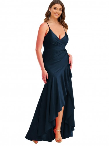 Pleated Wrap Ruffled High Low Formal Silky Satin Bridesmaid Dress / Prom Dress Brisbane