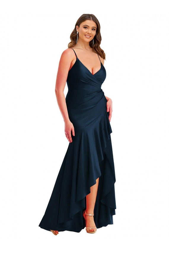 Pleated Wrap Ruffled High Low Formal Silky Satin Bridesmaid Dress / Prom Dress Brisbane