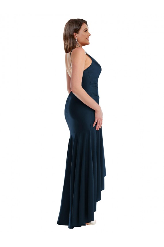 Pleated Wrap Ruffled High Low Formal Silky Satin Bridesmaid Dress / Prom Dress Brisbane