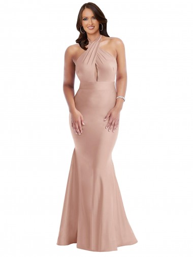Criss Cross Halter Open Back Formal Silky Satin Mermaid Bridesmaid Dress / Prom Dress Brisbane