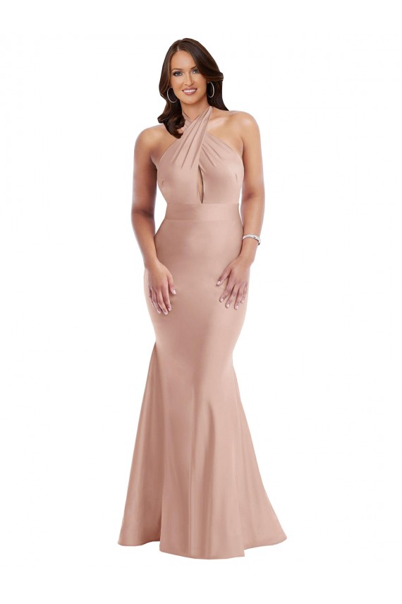 Criss Cross Halter Open Back Formal Silky Satin Mermaid Bridesmaid Dress / Prom Dress Brisbane