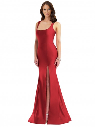 Square Neck Formal Silky Satin Mermaid Bridesmaid Dress / Prom Dress with Side Slit Brisbane