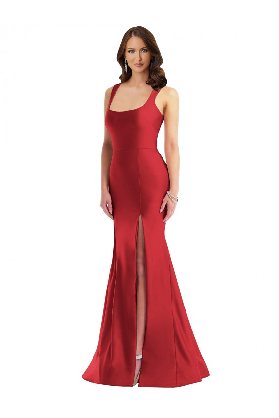 Square Neck Formal Silky Satin Mermaid Bridesmaid Dress / Prom Dress with Side Slit Brisbane