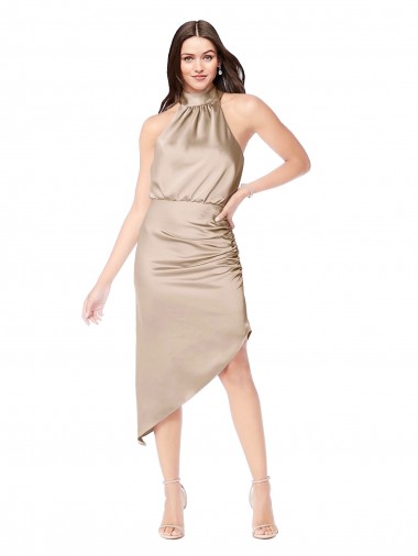 Silky Satin High Low Midi Cocktail Length Bridesmaid Dress / Prom Dress with Asymmetric Skirt Brisbane