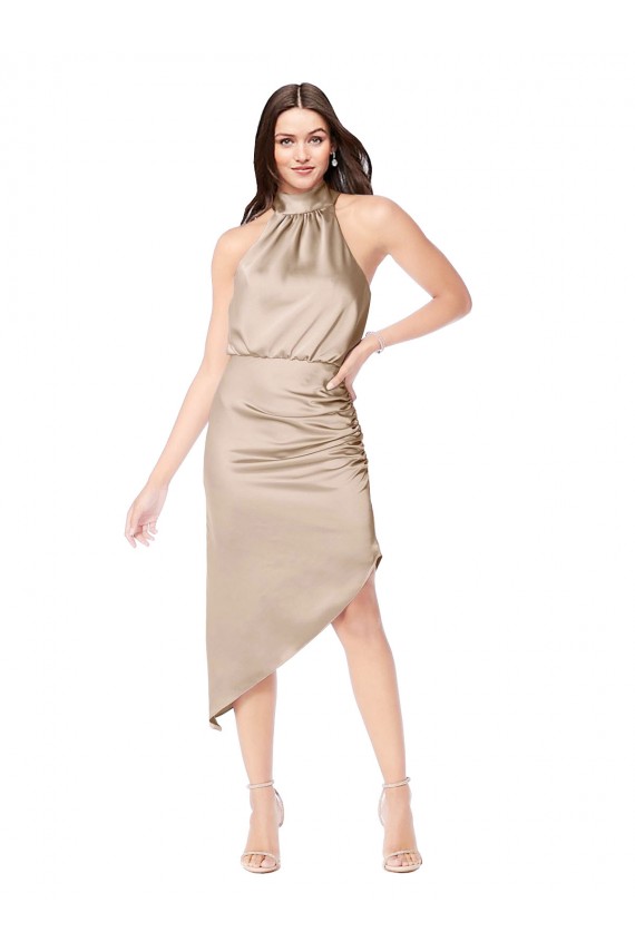 Silky Satin High Low Midi Cocktail Length Bridesmaid Dress / Prom Dress with Asymmetric Skirt Brisbane