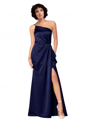 One Shoulder Formal Silky Satin Bridesmaid Dress / Prom Dress with Skirt Slit Brisbane