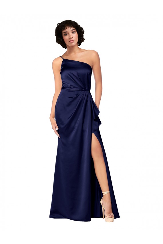 One Shoulder Formal Silky Satin Bridesmaid Dress / Prom Dress with Skirt Slit Brisbane