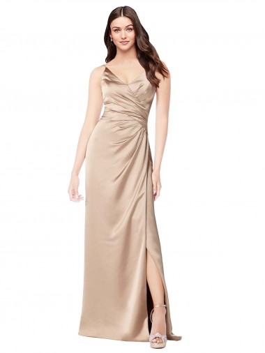 Formal Silky Satin Bridesmaid Dress / Prom Dress with Draped Surplice Bodice Brisbane