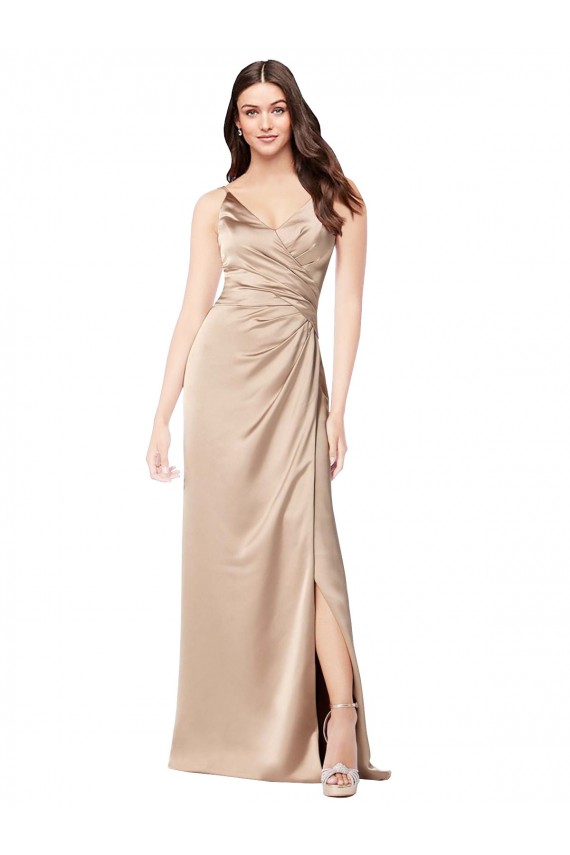 Formal Silky Satin Bridesmaid Dress / Prom Dress with Draped Surplice Bodice Brisbane