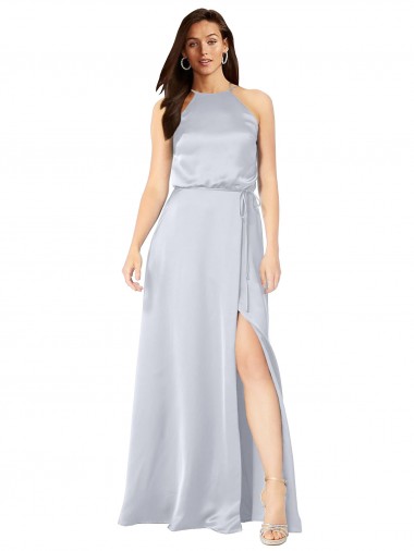 Halter Neck Formal Silky Satin Bridesmaid Dress with Strappy Back Brisbane