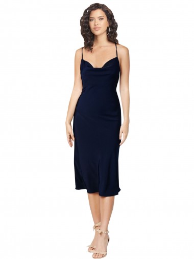 Short Cocktail Midi Length Formal Silky Satin Bridesmaid Dress / Prom Dress with Cowl Neck and Cross Back Straps Brisbane
