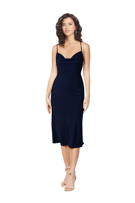 Short Cocktail Midi Length Formal Silky Satin Bridesmaid Dress / Prom Dress with Cowl Neck and Cross Back Straps Brisbane