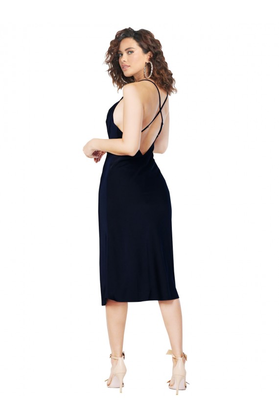 Short Cocktail Midi Length Formal Silky Satin Bridesmaid Dress / Prom Dress with Cowl Neck and Cross Back Straps Brisbane