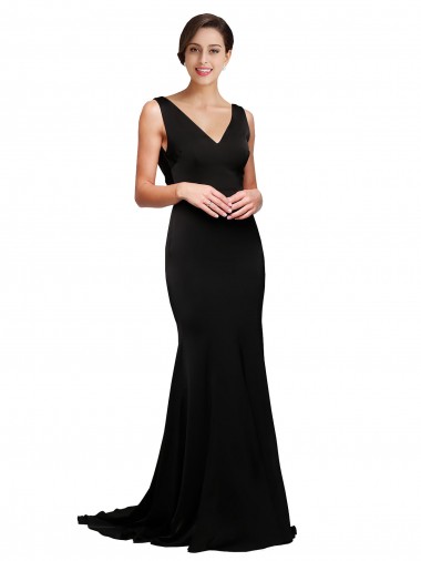 V-Neck Full Length Formal Silky Satin Bridesmaid Dress / Prom Dress with Soft Cowl Neck and Sweep Train Brisbane