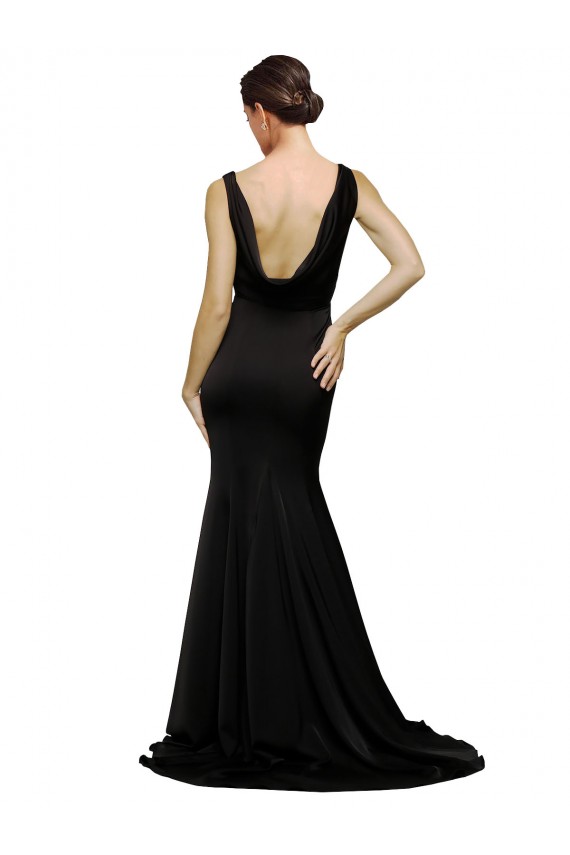 V-Neck Full Length Formal Silky Satin Bridesmaid Dress / Prom Dress with Soft Cowl Neck and Sweep Train Brisbane