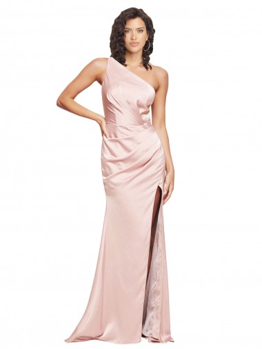 Full Length Ruched Formal Silky Satin Bridesmaid Dress / Prom Dress with Low Back and High Split Brisbane