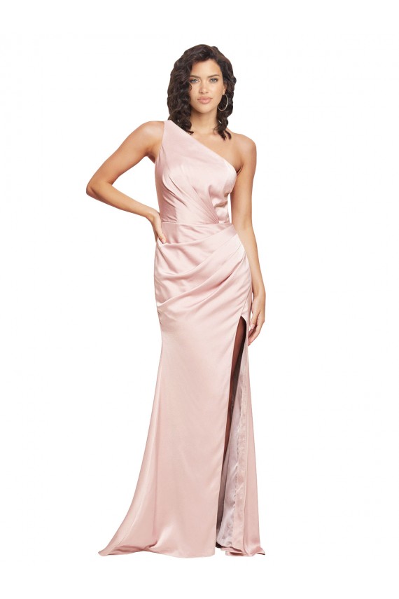 Full Length Ruched Formal Silky Satin Bridesmaid Dress / Prom Dress with Low Back and High Split Brisbane