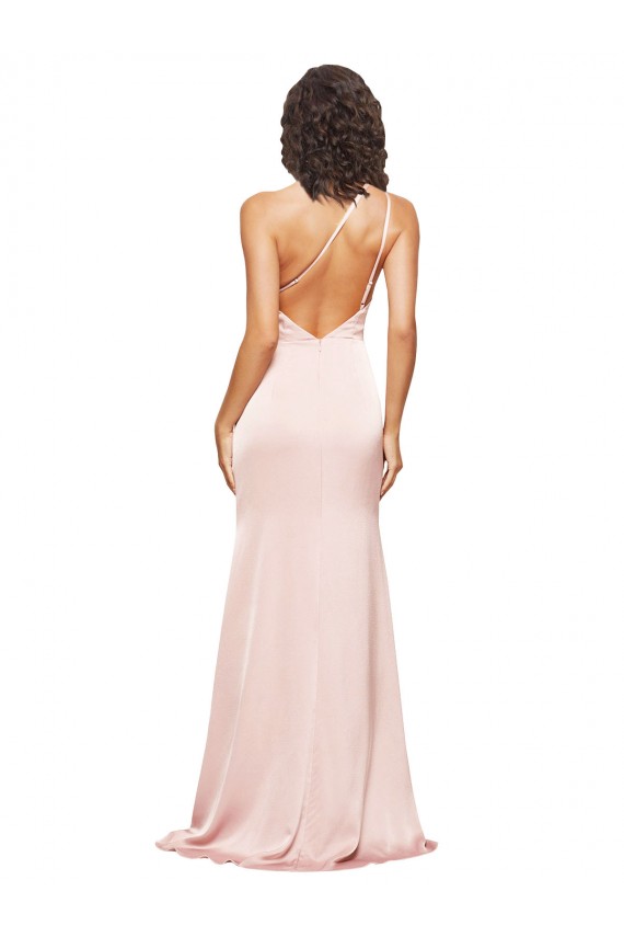 Full Length Ruched Formal Silky Satin Bridesmaid Dress / Prom Dress with Low Back and High Split Brisbane