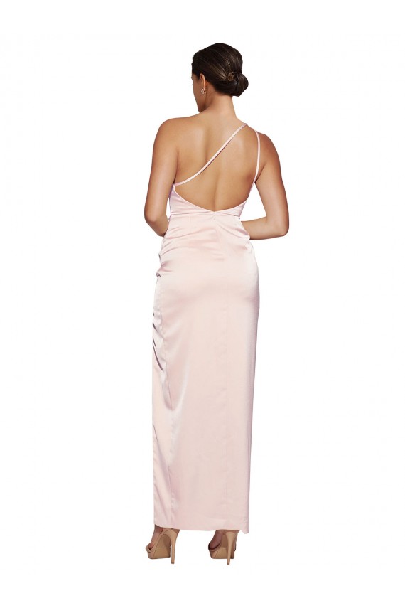 One Shoulder Full Length Long Silky Satin Bridesmaid Dress / Prom Dress with Thigh Split Brisbane