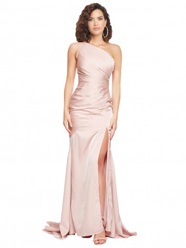 Full Length One Shoulder Long Formal Silky Satin Bridesmaid Dress / Prom Dress with High Split Brisbane