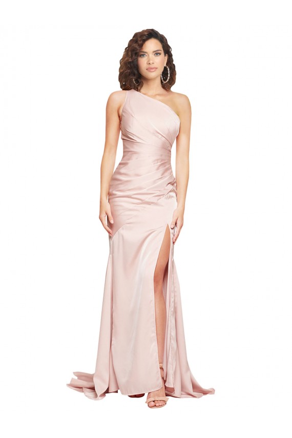 Full Length One Shoulder Long Formal Silky Satin Bridesmaid Dress / Prom Dress with High Split Brisbane