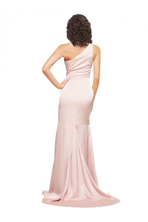 Full Length One Shoulder Long Formal Silky Satin Bridesmaid Dress / Prom Dress with High Split Brisbane