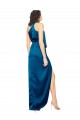 High Halter Neck Formal Silky Satin Bridesmaid Dress / Prom Dress with Sash Overlay and Side Split Brisbane