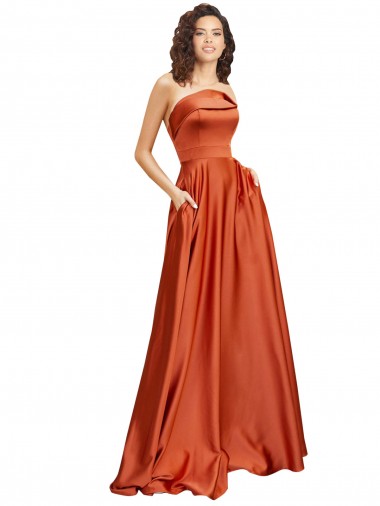 Strapless Sweep Train Formal Silky Satin Bridesmaid Dress / Prom Dress with Pleats Brisbane