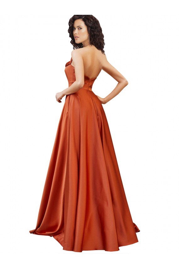 Strapless Sweep Train Formal Silky Satin Bridesmaid Dress / Prom Dress with Pleats Brisbane