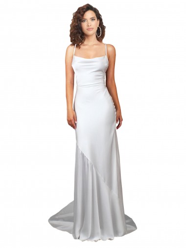Simple Lace Up Back Cowl Neck Long Sweep Train Silky Satin Beach Wedding Dress Brisbane