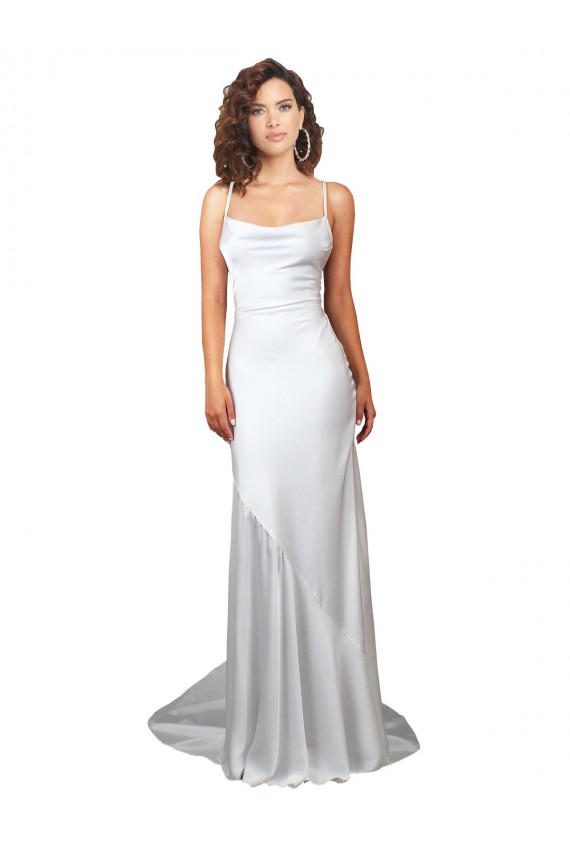 Simple Lace Up Back Cowl Neck Long Sweep Train Silky Satin Beach Wedding Dress Brisbane