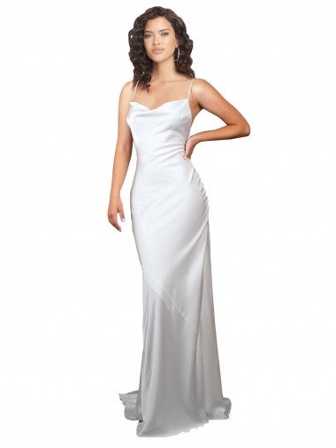 Simple Sweep Train Low Back Tie Cowl Neck Long Silky Satin Beach Wedding Dress Brisbane