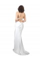 Simple Sweep Train Low Back Tie Cowl Neck Long Silky Satin Beach Wedding Dress Brisbane