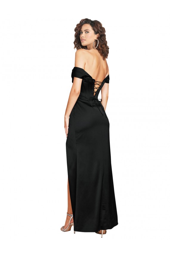 Fitted Sweetheart Neckline Formal Silky Satin Bridesmaid Dress / Prom Dress with Off the Shoulder Sleeves and High Slit Brisbane